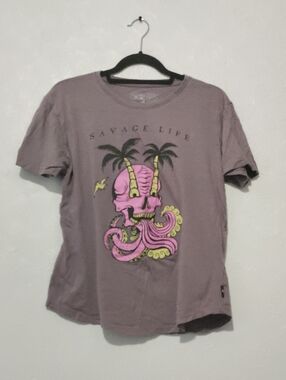 Dikotomy Short Sleeve Graphic Tee - Dusty Mauve with Pink & Yellow Print